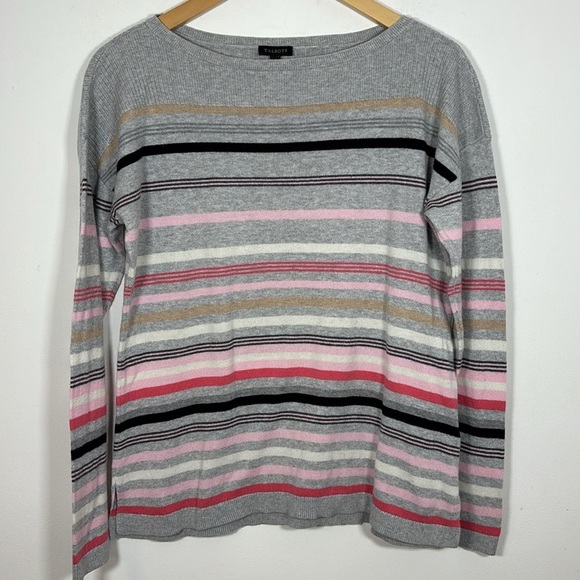 Talbots Striped Gray Pink Sweater Medium Cotton Rayon Cashmere Lightweight - Picture 6 of 6